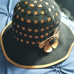Black Felt Hat w/ Camel Leather-NWOT